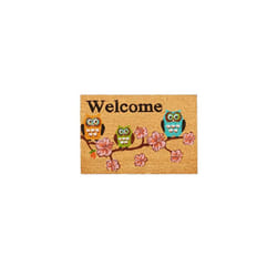 Welcome Flowers and Owls Doormat Coir , 40x60 cm, Door Mat Inside & Outside, Non-Slip, Multicoloured