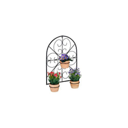 Flowerpot Holder, for 3 Plant, Ã 11.5 cm, Wall Pot Frame, Metal, Iron, Garden, Balcony, Decoration, Black, 100%, 60 x 43 x 14.5 cm