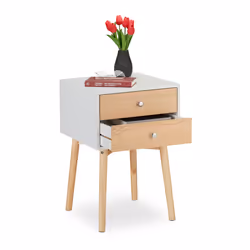 Relaxdays 10046263, Bedside table, White, Wood, 2 drawer(s), MDF, Pinewood, 15 kg, 400 mm