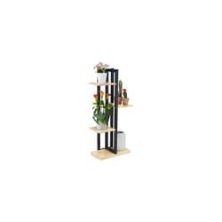 Metal Flower Stand, 4-Tier Indoor Pot Shelf Ladder, Wooden Look, 93 x 42.5 x 22.5 cm, Plant Rack, Light Brown