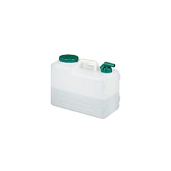 Water Canister with Tap, 15 litres, Camping Container, BPA-Free Plastic, Wide Opening, Handle, White/Green, 80% 10%, 38x22x39 cm