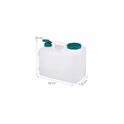 Water Canister with Tap, 15 litres, Camping Container, BPA-Free Plastic, Wide Opening, Handle, White/Green, 80% 10%, 38x22x39 cm