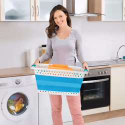 Relaxdays 10025601_136 laundry basket 37 L Rectangular Plastic, Thermoplastic Rubber (TPR) Light Blue, White