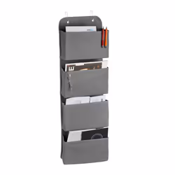 Relaxdays Hanging Organiser 4 Compartments, Hook, Fleece, Cardboard, Grey, Monochromatic, Notepad, Pen, Pencil, Sunglasses, 3 ...