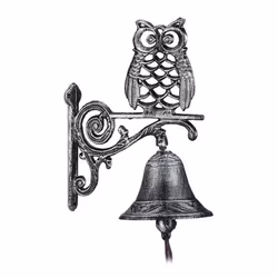 Cast Iron Owl Door Bell Antique Design with Cord Weatherproof Wall Bell for Front Door Garden Decoration Silver 26.5 x