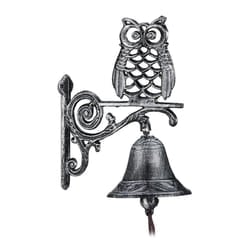 Cast Iron Owl Door Bell Antique Design with Cord Weatherproof Wall Bell for Front Door Garden Decoration Silver 26.5 x
