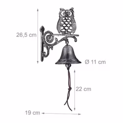 Cast Iron Owl Door Bell Antique Design with Cord Weatherproof Wall Bell for Front Door Garden Decoration Silver 26.5 x