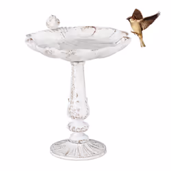 Bird Bath, Standing, Water Bowl, Frost-Proof, H x W x D: 24.5 x 22 x 18 cm, Cast-Iron, White