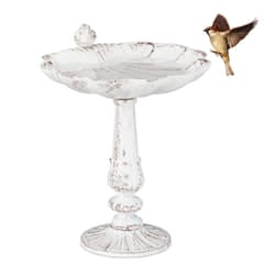 Bird Bath, Standing, Water Bowl, Frost-Proof, H x W x D: 24.5 x 22 x 18 cm, Cast-Iron, White