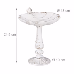 Bird Bath, Standing, Water Bowl, Frost-Proof, H x W x D: 24.5 x 22 x 18 cm, Cast-Iron, White