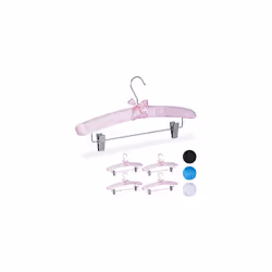 Set of 5 Satin Hangers Padded Vintage Adjustable Clips Swivel Hook 38cm Wide Pink