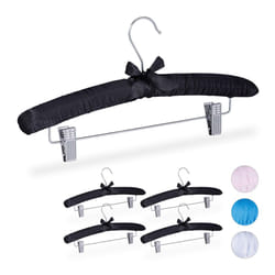 Satin Coat Hangers Set of 5 Padded Vintage Adjustable Clips Swivel Hook 38cm Wide Black