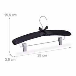 Satin Coat Hangers Set of 5 Padded Vintage Adjustable Clips Swivel Hook 38cm Wide Black