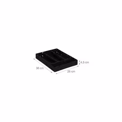 Cutlery Tray, 4 Compartments, Kitchen Flatware Organiser, Drawer Insert, HxWxD: 4.5x26x36 cm, Black