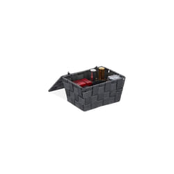 Relaxdays Lidded Storage Basket with Lid, Bathroom Storage, PP, HxWxD: 10.5 x 19.5 x 14.5 cm, Grey