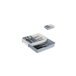 10027748_111 Cutlery Tray, Extendable, 7 Compartments for Silverware & Kitchen Utensils, HWD 6x23.5x31.5 cm, PP, White-Grey