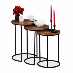 Relaxdays 10027626, Nesting table, Round shape, 1 leg(s), Wood