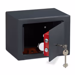 Home Safe With Keys, Double-bit Lock, Fix To Wall/Floor, Mini Vault, HWD: 17 x 23 x 17 cm, Grey, Steel
