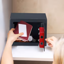 Home Safe With Keys, Double-bit Lock, Fix To Wall/Floor, Mini Vault, HWD: 17 x 23 x 17 cm, Grey, Steel