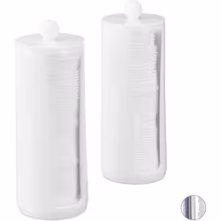 Relaxdays Cotton Pad Storage Tower Set of 2, Acrylic, Round, Lidded Bathroom Dispenser, 20x7 cm, White, 20 x 7 x 7cm