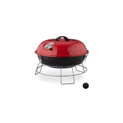 Relaxdays Portable Kettle Grill, with Lid, Picnic BBQ with Large Cooking Area, Charcoal, Ã36cm, Red