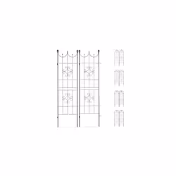 Relaxdays Trellis Set of 2, Metal, 180 x 50 cm, Garden Climbing Aid, Vintage, Ornate Tips, Freestanding, Dark Green