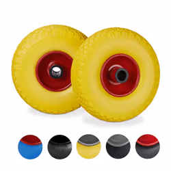 Hand Truck Spare Tyre Set, Flatproof, 3.00-4 Solid Rubber Wheel, 25mm Axle, 100 kg, 260 x 85 mm, Yellow-red