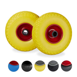 Hand Truck Spare Tyre Set, Flatproof, 3.00-4 Solid Rubber Wheel, 25mm Axle, 100 kg, 260 x 85 mm, Yellow-red