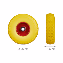 Hand Truck Spare Tyre Set, Flatproof, 3.00-4 Solid Rubber Wheel, 25mm Axle, 100 kg, 260 x 85 mm, Yellow-red