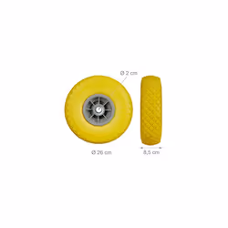 2 x Hand Truck Tyre, Non-Flat Solid Rubber Wheels, 3.00-4â, 20mm Axle, 80 kg, 260 x 85 mm, Yellow-Gray