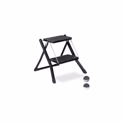 Relaxdays Folding Step Ladder, 2 Rungs, Compact Stand, Non-Slip, Iron, HWD 45 x 50 x 50 cm, Black