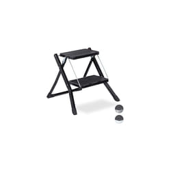 Relaxdays Folding Step Ladder, 2 Rungs, Compact Stand, Non-Slip, Iron, HWD 45 x 50 x 50 cm, Black
