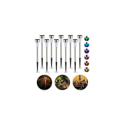 Relaxdays Solar Lights Set of 10, Waterproof LED Pathway Lights, Garden & Balcony, Color Change, Stainless Steel, Silver