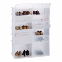 Relaxdays 12-Compartment Plastic Shoe Cabinet, Closed, Transparent, Metal, Plastic, 12 shelves, 940 mm, 1250 mm