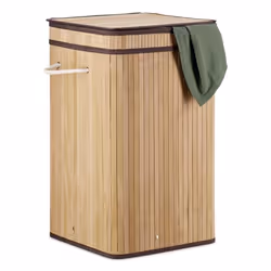 Relaxdays Foldable Bamboo Laundry Basket, 70 L, Rectangular, Bamboo, Cotton, Polyester, Light brown, Brown, Bamboo