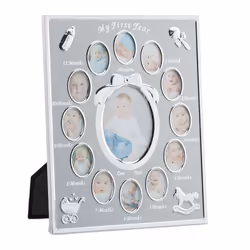 Relaxdays "First Year" Nursery Picture Frame, Multi picture frame, Aluminium, Paper, Grey, Silver, White, Rectangular, 240 mm ...