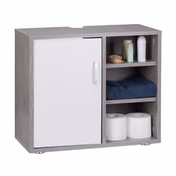 Relaxdays 4-Compartment Bathroom Cabinet, Grey, Free standing, 3 shelves, 1 door(s), Silver, 1 pc(s)