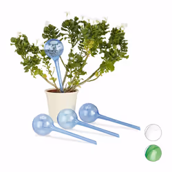 Relaxdays Watering Gloves, Set of 4, Regulated Irrigation, 2 Weeks, Pot Plants, Plastic Sphere, Bulb, Blue, 22 x 22 x 16 cm