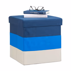 Relaxdays Padded Colourfully Striped Ottoman, Pouffe/ottoman, Square, Blue, Polyester, Foam, 300 kg
