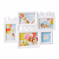 Relaxdays Picture Frame Live Love Laugh, Multi picture frame, Plastic, White, 455 mm, 20 mm, 310 mm