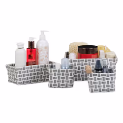 Relaxdays Set of 4 Storage Baskets, Storage box, Grey, White, Rectangular, Iron, Plastic, Pattern, Indoor