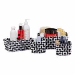 Relaxdays Set of 4 Storage Baskets, Storage box, Black, White, Rectangular, Iron, Plastic, Pattern, Indoor