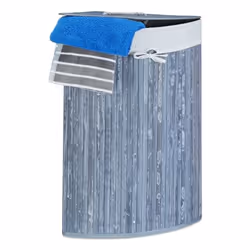 Relaxdays Bamboo Corner Hamper, 60 L, Corner, Bamboo, Cotton, Grey, White, Grey, Bamboo