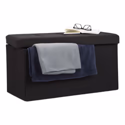 Relaxdays Folding Storage Bench, Pouffe/ottoman, Rectangle, Black, Polyester, Black, Foam