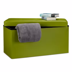Relaxdays Folding Storage Bench Faux Leather, Pouffe/ottoman, Rectangle, Green, Faux leather, 300 kg, 760 mm