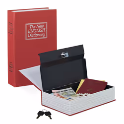 Relaxdays Dictionary Book Safe with Keys, Storage box, Red, Silver, White, Rectangular, Cardboard, Plastic, Steel, Image, Ind ...