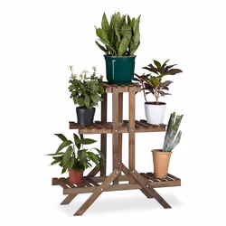 Relaxdays 3-Tier Plant Stand, Plant stand, Wood, Dark brown, Indoor, 830 mm, 285 mm