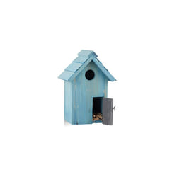 10020734_45 Nesting Box, Bird House, Wooden, Door, Small Entrance, Songbirds, Hxwxd: 24.3 x 17 x 12 cm, Blue