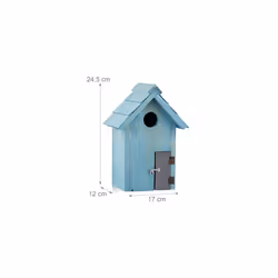 10020734_45 Nesting Box, Bird House, Wooden, Door, Small Entrance, Songbirds, Hxwxd: 24.3 x 17 x 12 cm, Blue