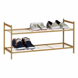 Relaxdays Shoe Rack with 2 Levels, Open, Brown, Steel, 2 shelves, Powder, 695 mm